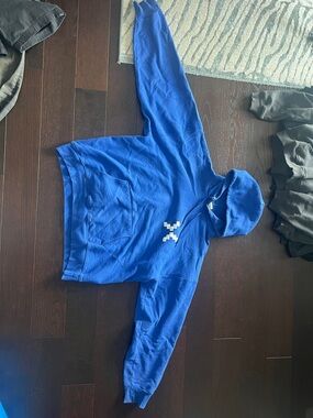 Hanes Blue Pullover Hoodie with Pixel Logo Detail Size L